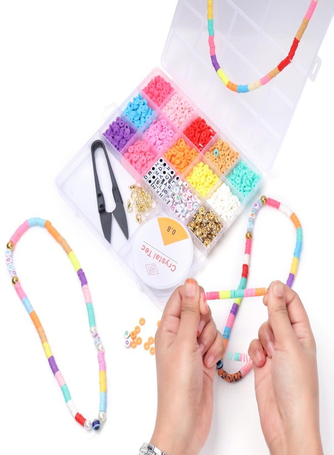 ambitieux Jewelry Making Kit For Kids - Diy Beads Kit With 15+2 Compartment Box, Colorful Beads With 5 Pcs Of Charms Pendant,Cutter & Elastic Thread - (Clay With Alphabet Beads),Multicolor - Image 5